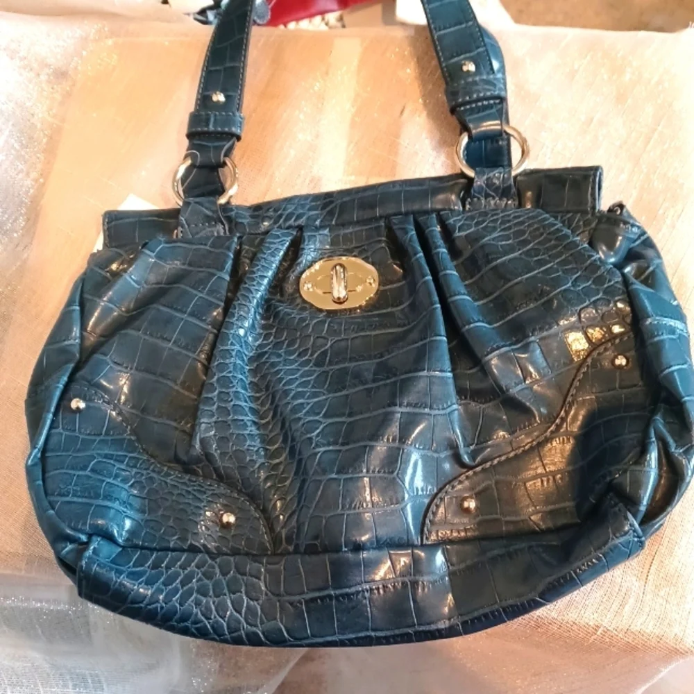 Croft & Borrows Faux Gator 🐊 Shoulder Bag, Pacific Blue